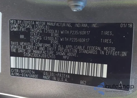 2018 Toyota Sienna Le 8 Passenger z USA, uszkodzony, nr VIN 5TDKZ3DC4JS912455